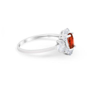 Oval Wedding Ring Vintage Art Deco Round Simulated Garnet CZ 925 Sterling Silver